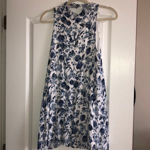 white dress with blue floral print